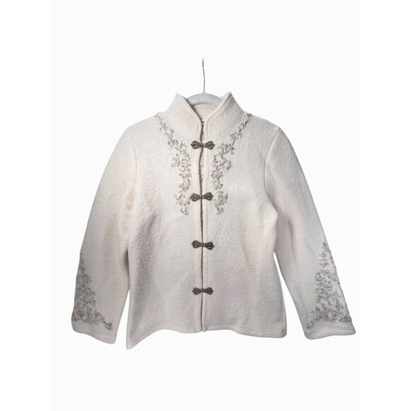 Coldwater Creek Wool Embroidered Jacket Boho Ornate Metal Clasps Ivory Womens S - Picture 3 of 14